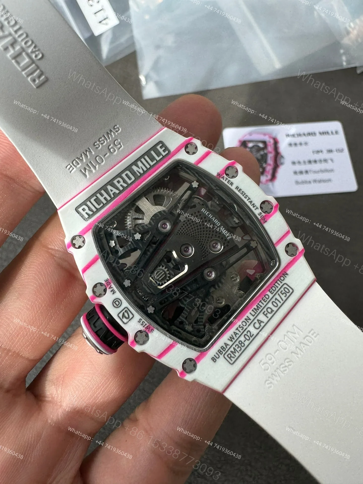 View 6 of Super Clone Richard Mille RM38-02 Bubba Watson White & Pink Tourbillon