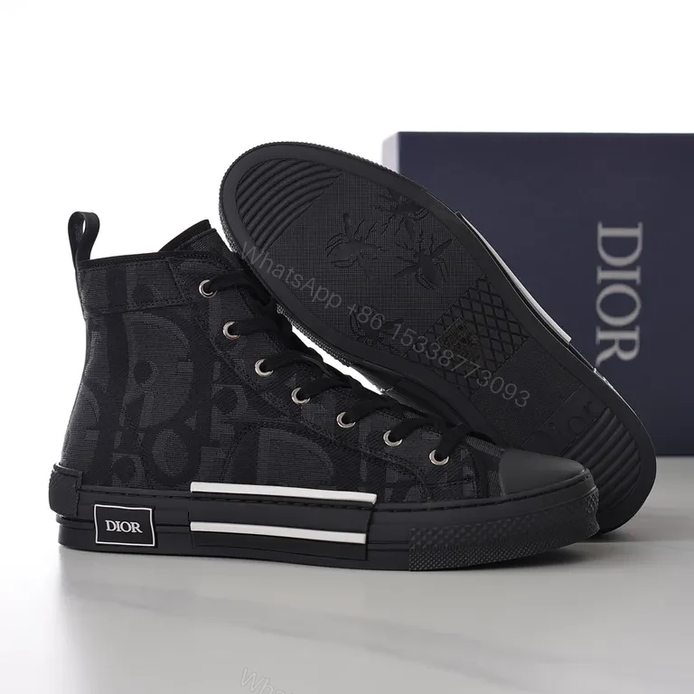View 3 of Black Monogram Dior High-Top Sneakers with Luxe Street Style