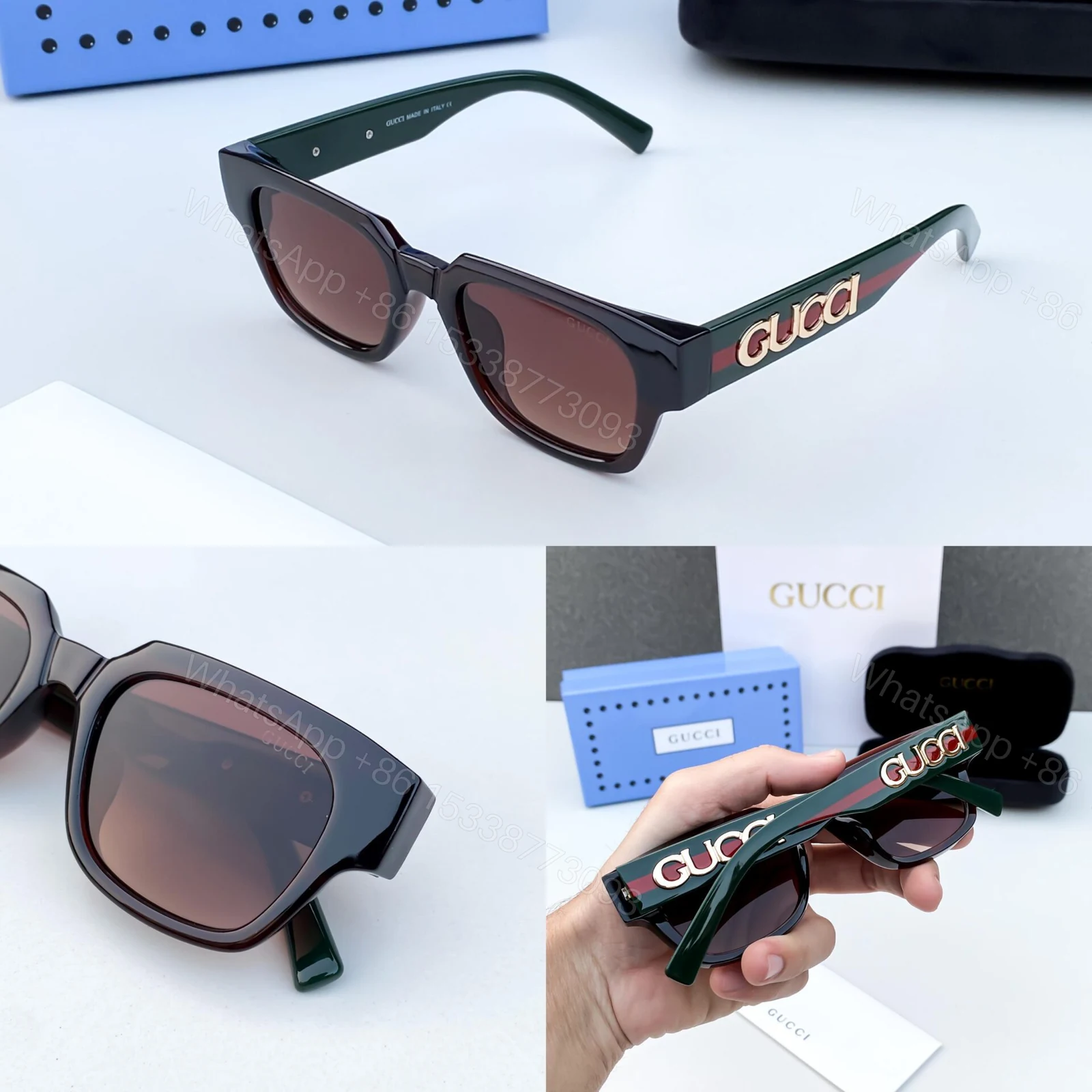 View 4 of Gucci Inspired Square Sunglasses Black Brown Gradient