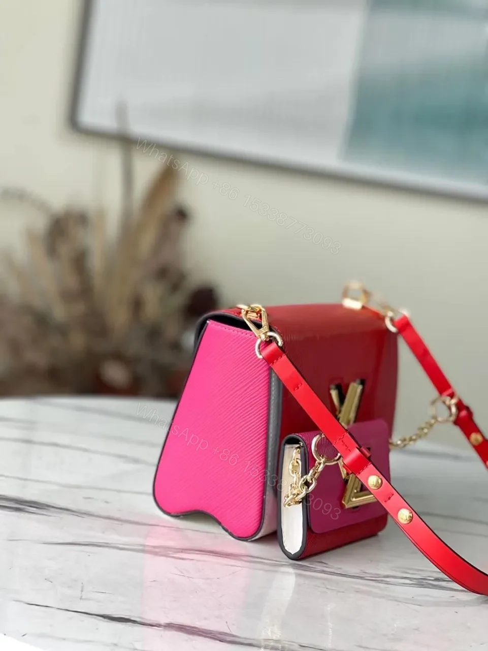 View 3 of Louis Vuitton LV Twist Mix Pink Red Handbags Cowhide Leather 24cm
