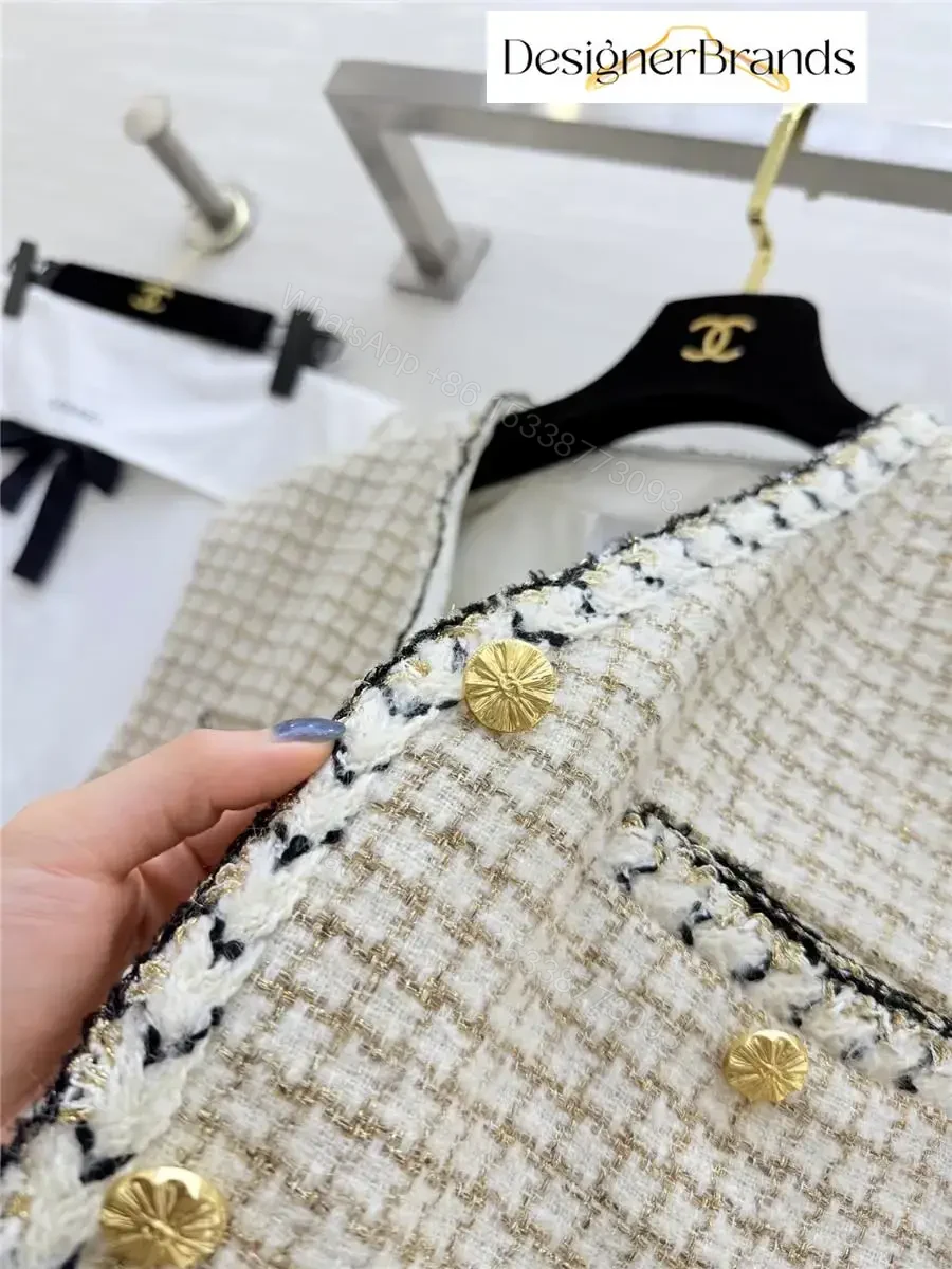 View 9 of Textured Tweed Vest with Gold Button Detailing—Chic Layering Piece