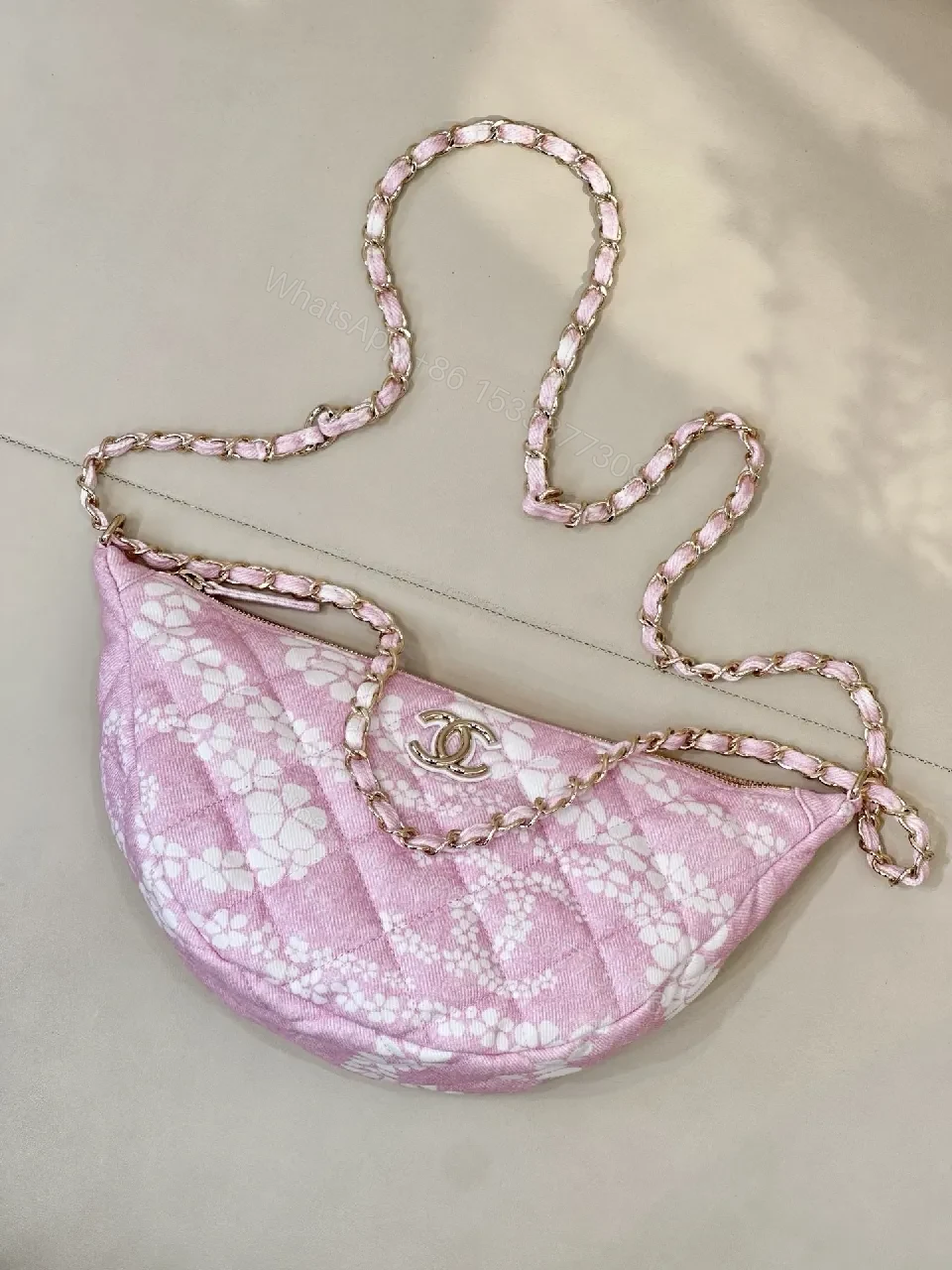 View 5 of Pastel Pink Quilted Shoulder Bag with Chain