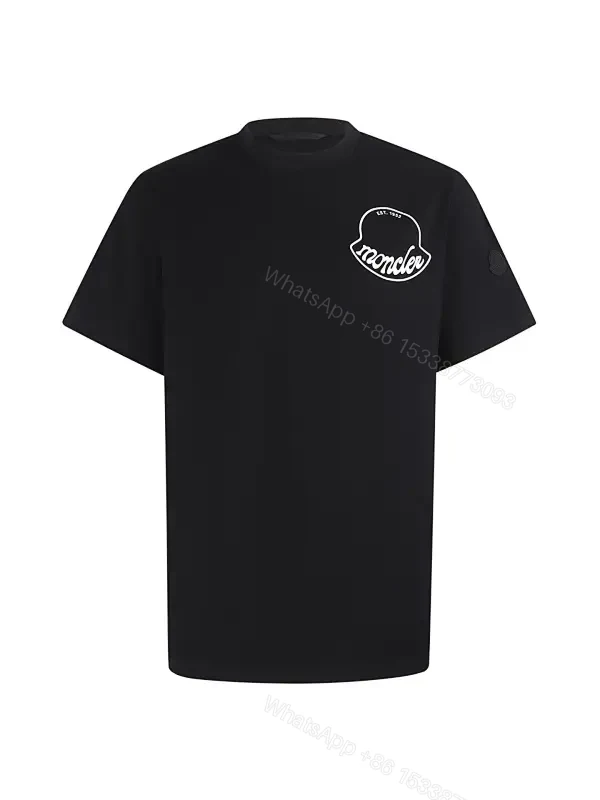 Black Cotton Tee with Crest – Subtle Luxe Streetwear Top — view 1