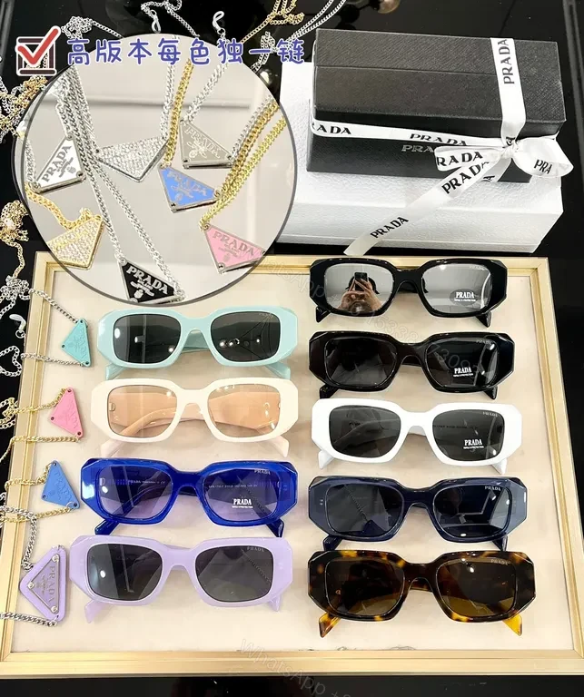 View 5 of Bold Navy Prada Sunglasses: Square Frames, Gold Chain Accent