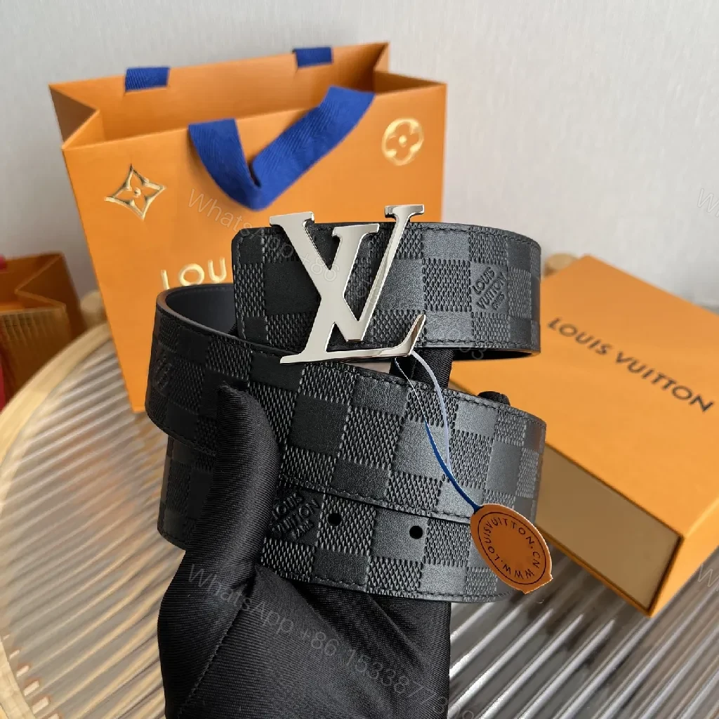 View 5 of Black + Leather + Modern + Checker Texture & Silver Buckle + Belt