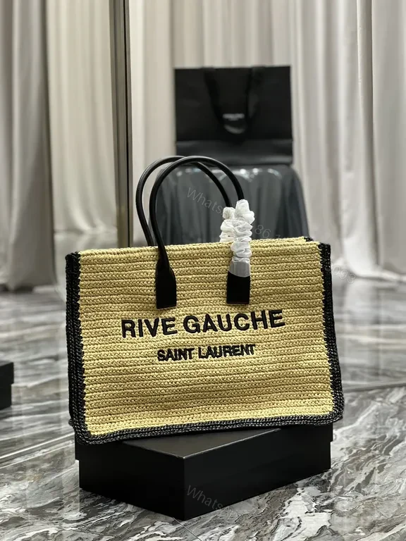 View 2 of Rive Gauche Inspired Straw Handbag â€“ Structured, Luxe Textured Carryall