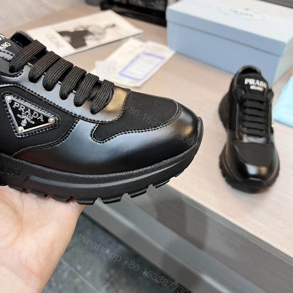 View 8 of Prada Prax 01 Re Nylon And Brushed Leather Sneaker Black 2EE369 3LF5 F0632 F G000