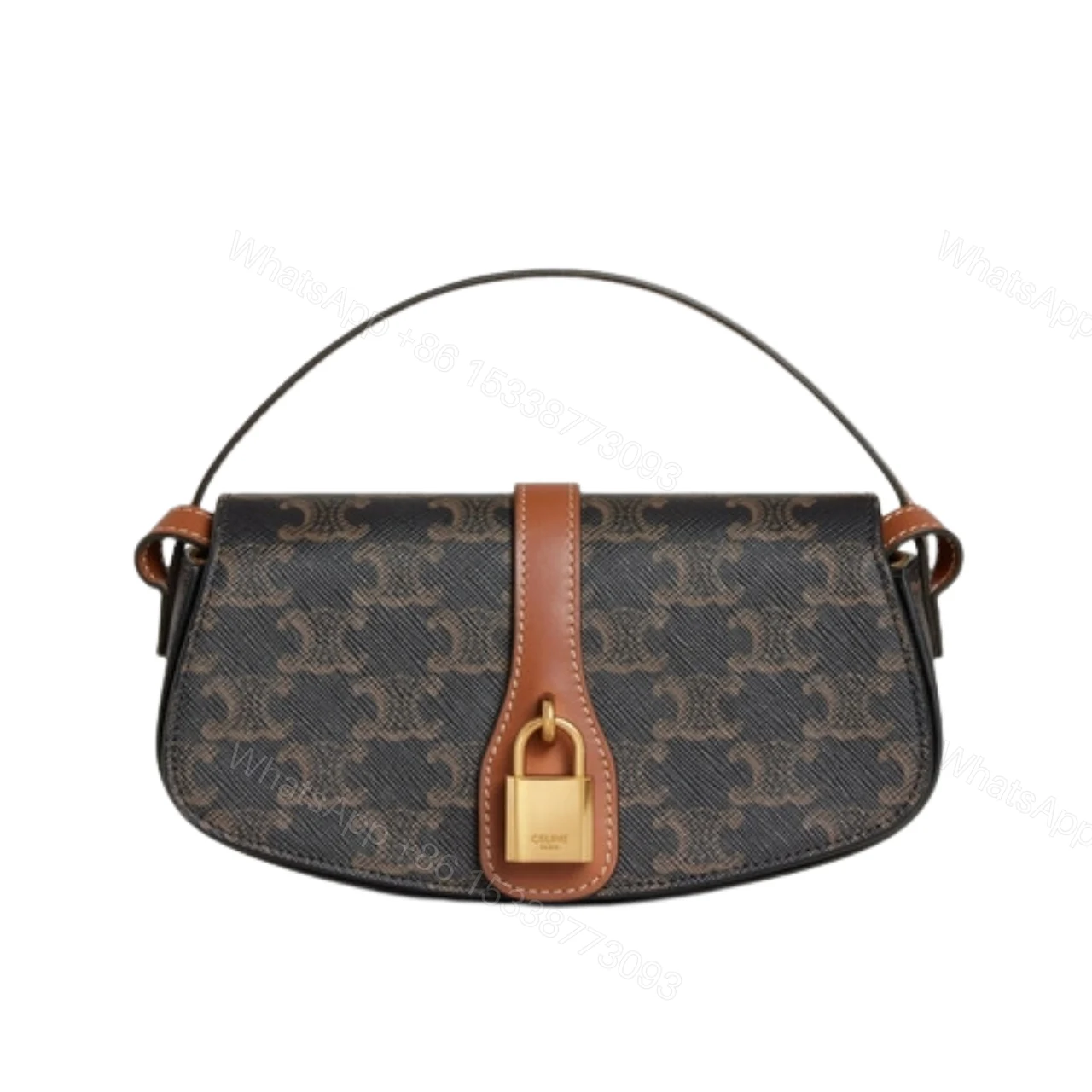 CELINE CLUTCH ON STRAP TABOU IN TRIOMPHE CANVAS AND CALFSKIN TAN 20CM 10I592DQ2 04LU — view 1