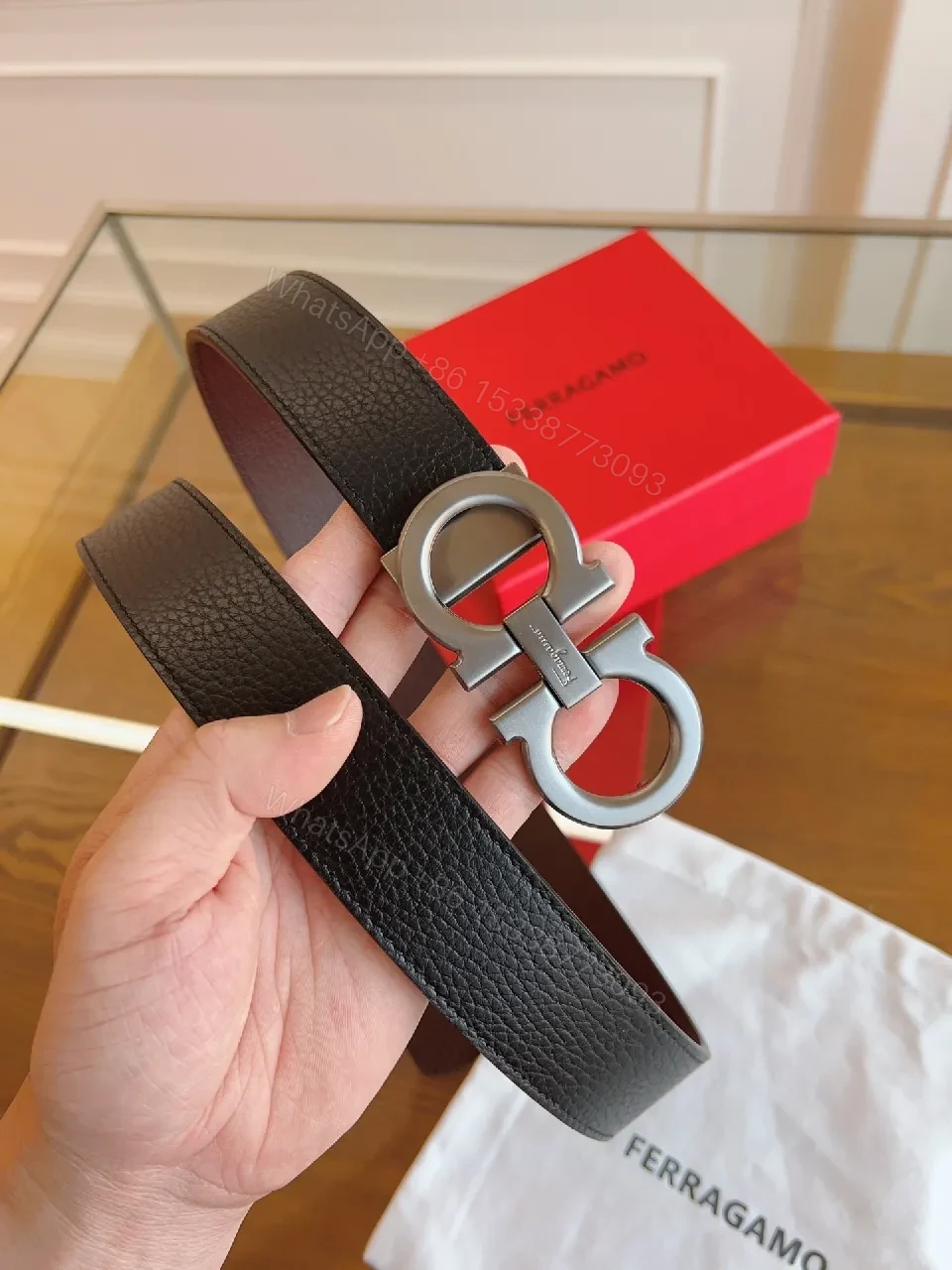 View 2 of Premium Leather Belt with Interlocking Buckle - Modern Luxury