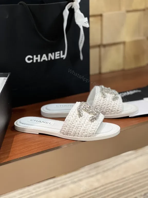 View 8 of Lux White Sparkle Slides - Chanel-Emblem, Luxe Comfort