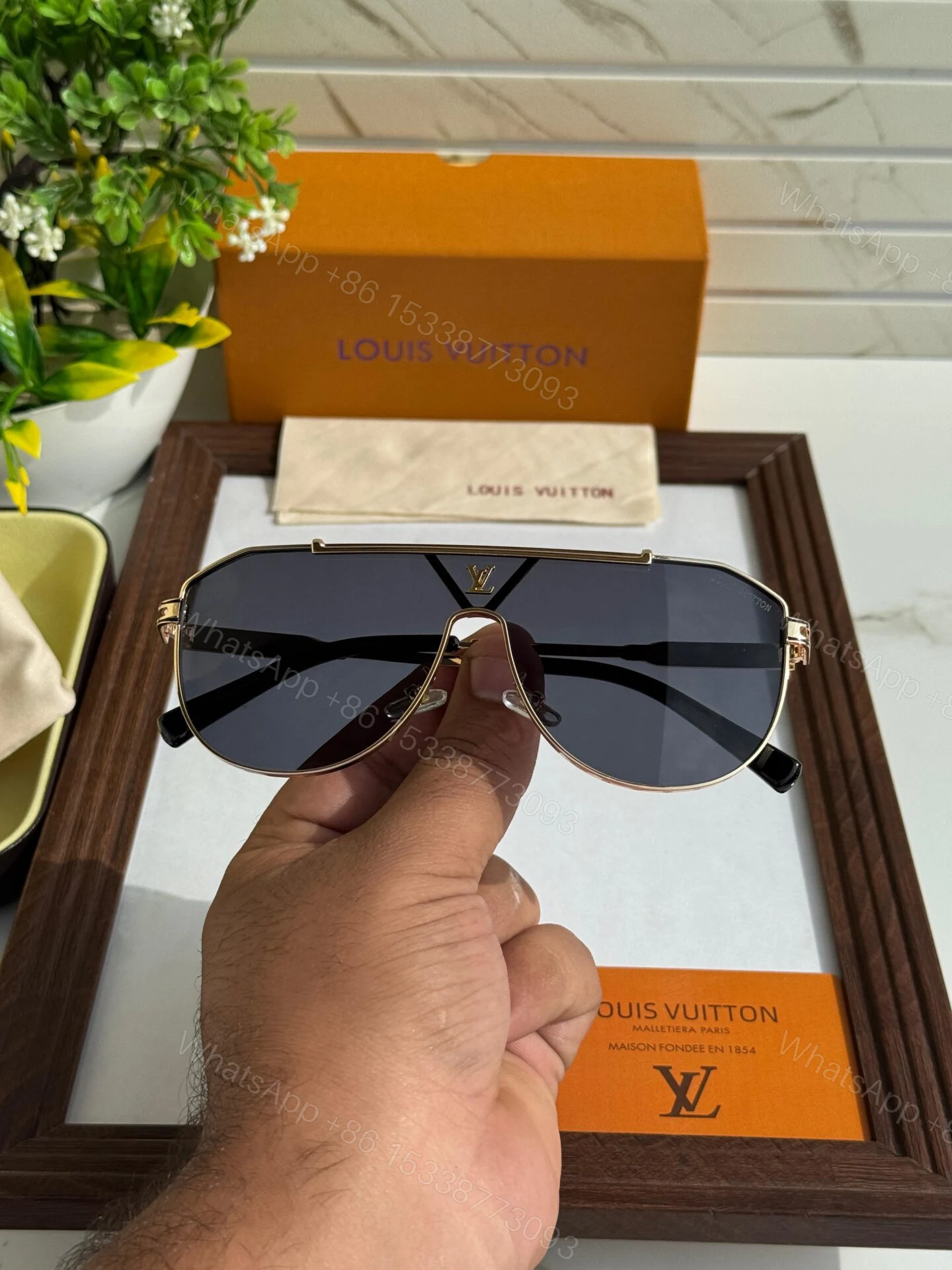 View 3 of Louis Vuitton Aviator Men’s Sunglasses Gold-Black