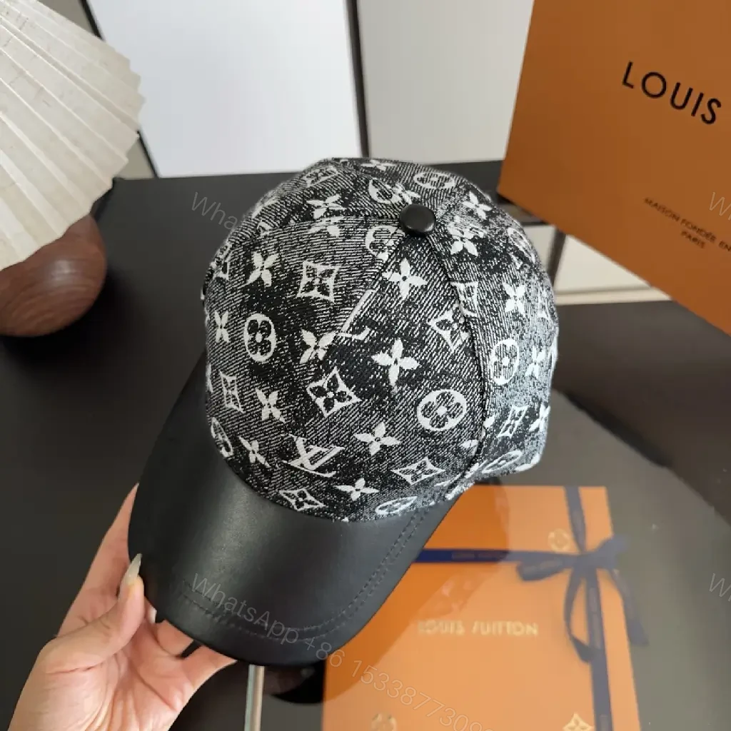 View 9 of Black & White Monogram Cap with Six-Panel Crown and Curved Brim