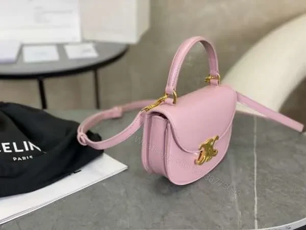 View 3 of Celine Handle Shiny Wrinkled Leather Pink 15.5×11.5x5cm