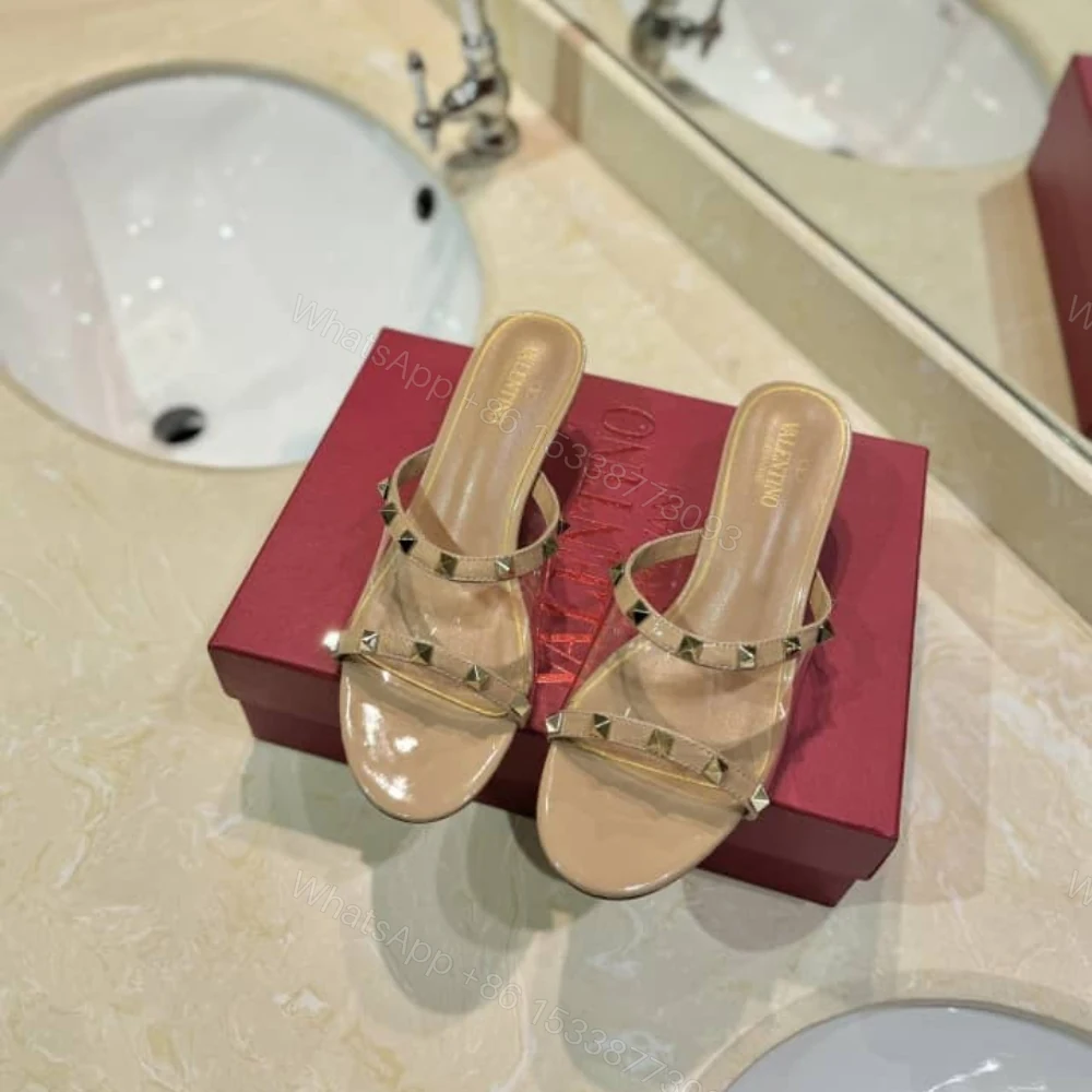 View 2 of Valentino Garavani Rockstud Skin Heeled Sandals Beige