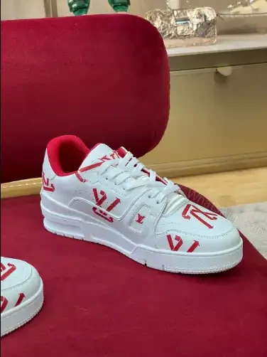 View 8 of LOUIS VUITTON TRAINER LOW-TOP SNEAKERS IN WHITE AND RED – LSVT388