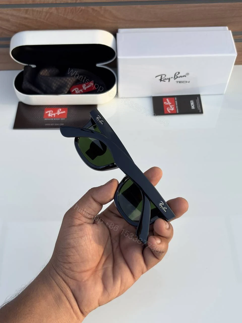 View 3 of First Copy Ray Ban 2140 Wayfarer Black Green Men’s Sunglasses Glass Quality