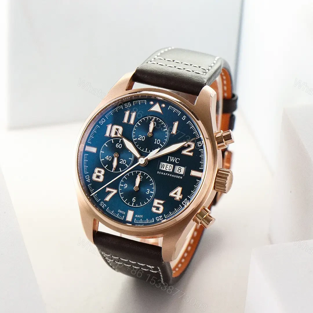 View 2 of IWC Rose Gold Pilot Chronograph Blue Dial Leather Strap Ultimate 43MM IW378003