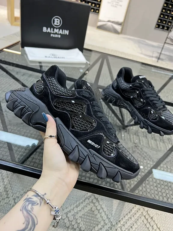 View 4 of Textured Black Balmain High-Top Sneakers: All-Day Comfort