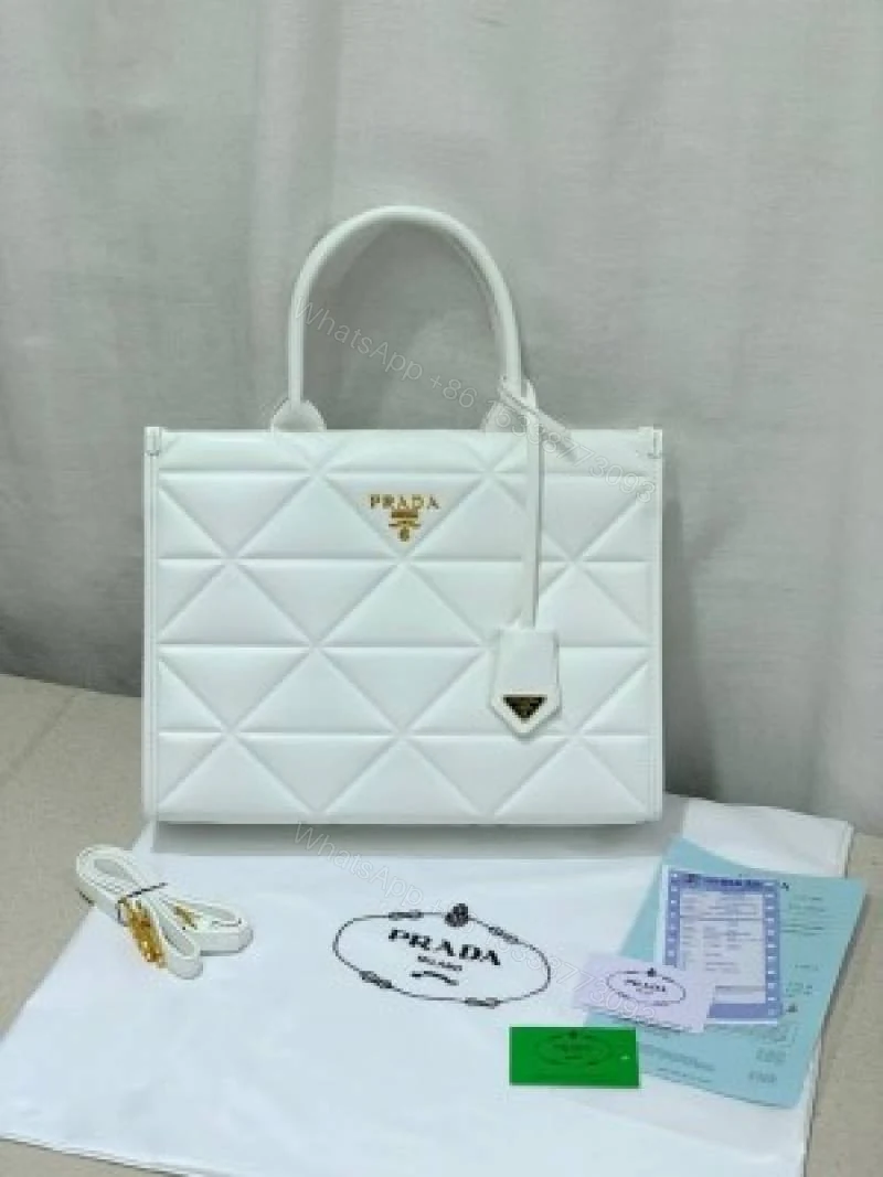 View 3 of First Copy Prada Ladies Quilted Tote Bag White Premium Handbag