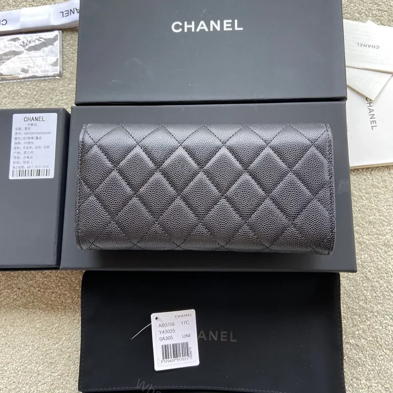 View 3 of Black Quilted Calfskin Wallet Clutch with CC Clasp