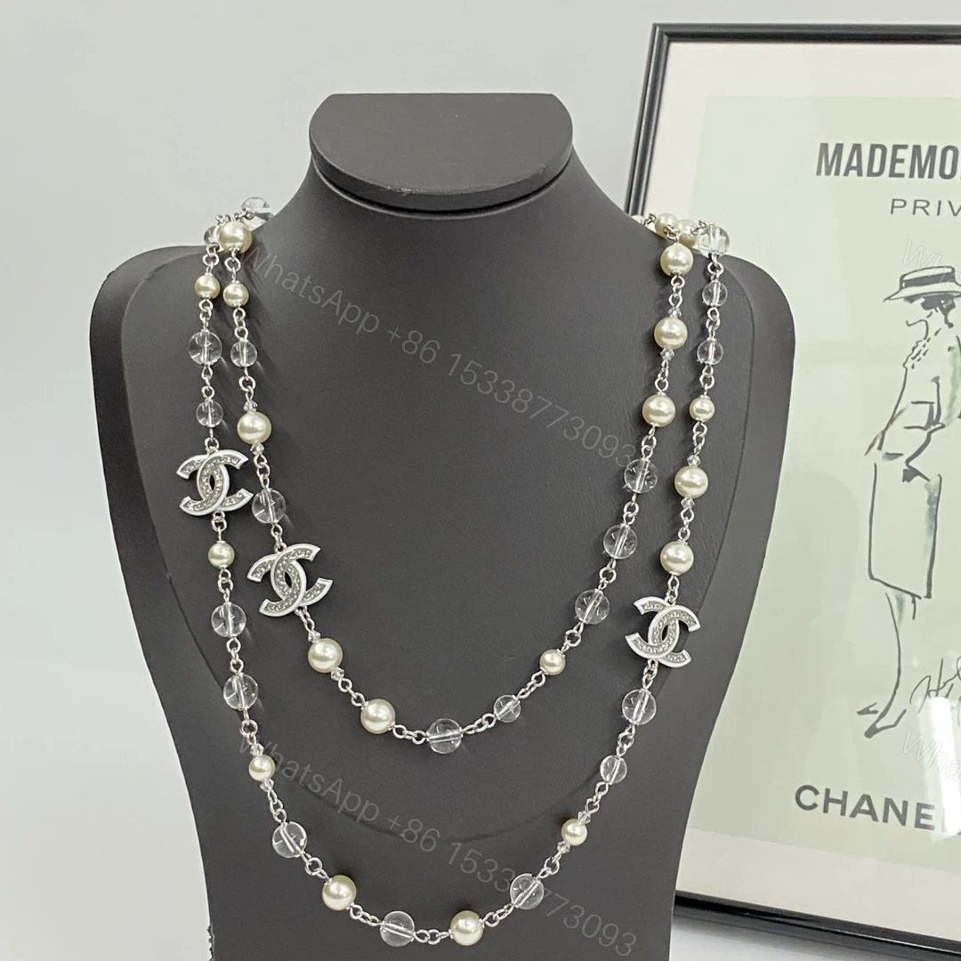 Chanel 高仿雙層珍珠項鍊 女士CC LOGO層次鏈飾 — view 1