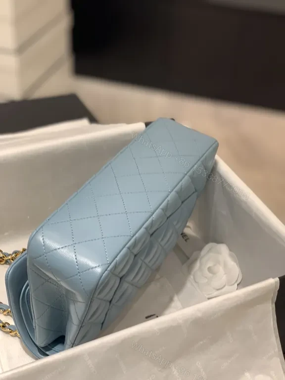 View 8 of Powder Blue Quilted Calfskin Bag: Classic Chic Luxury