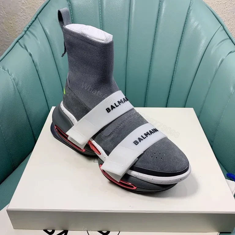 View 2 of Black Knit Balmain High-Top Sneakers: Luxe Comfort