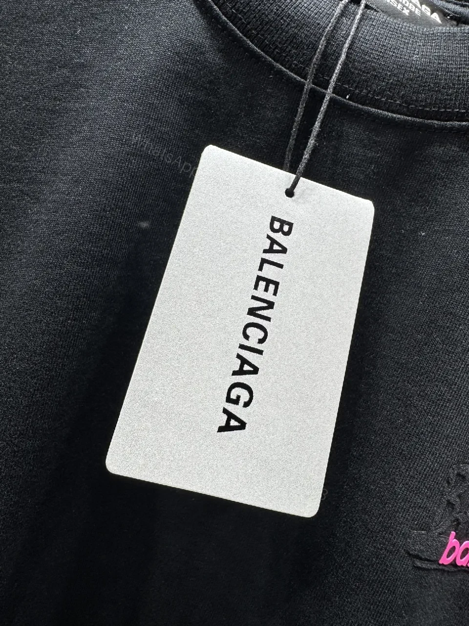 View 4 of Black Cotton Tee – Minimalist Pink Logo Accent T-Shirt