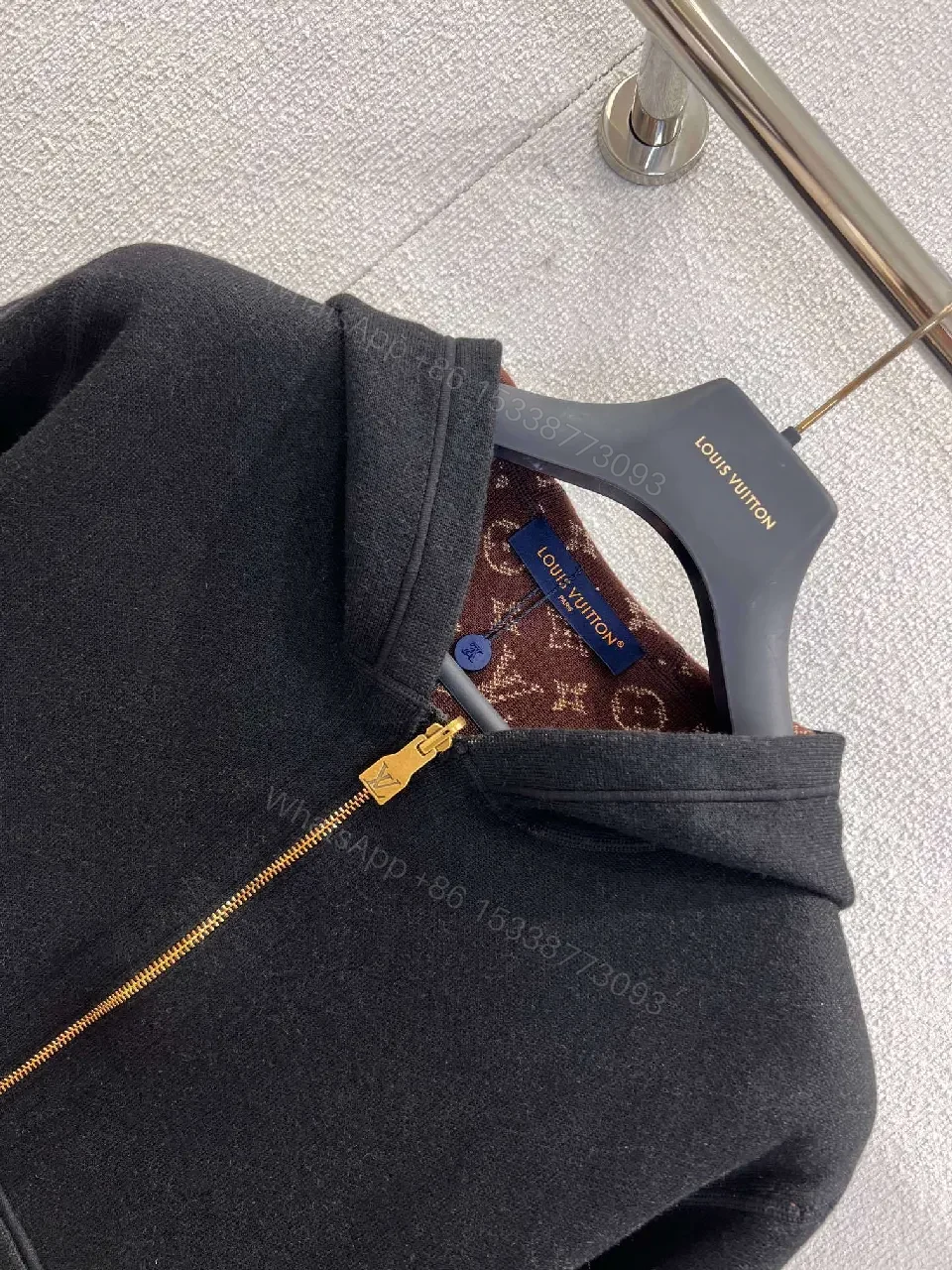 View 2 of Black Zip Hoodie with Luxury LV Detailing