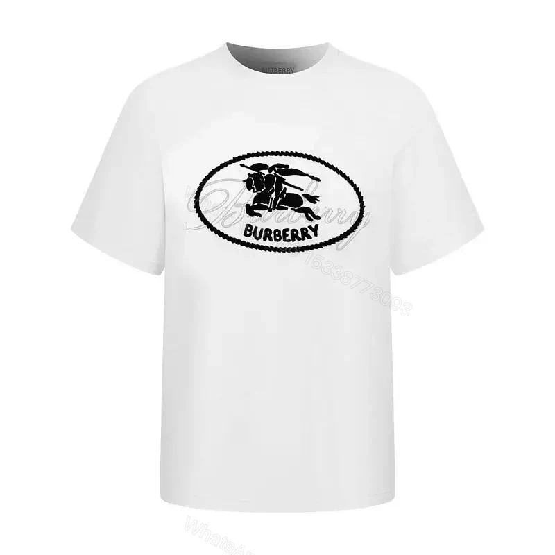 White Cotton Crew Neck T-Shirt with Burberry Logo Graphic — view 1