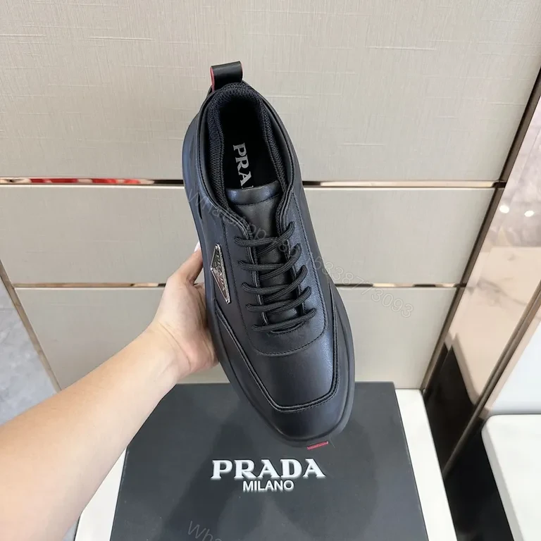 View 9 of Bold Black Leather Platform Sneaker â€” Prada Milano Style