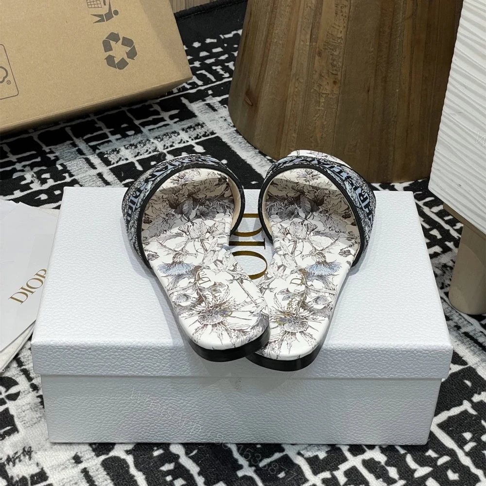 View 9 of 高仿Dior*Dway系列KCO214圓頭套腳拖鞋平底藍色彩花免檢版