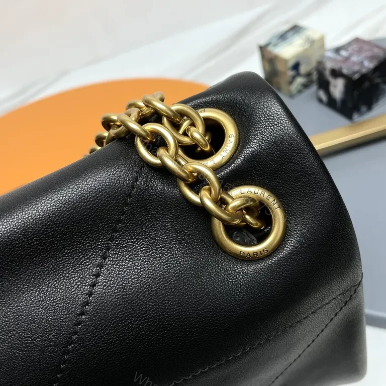 View 4 of Chic Black Quilted Leather Shoulder Bag with Chain Strap