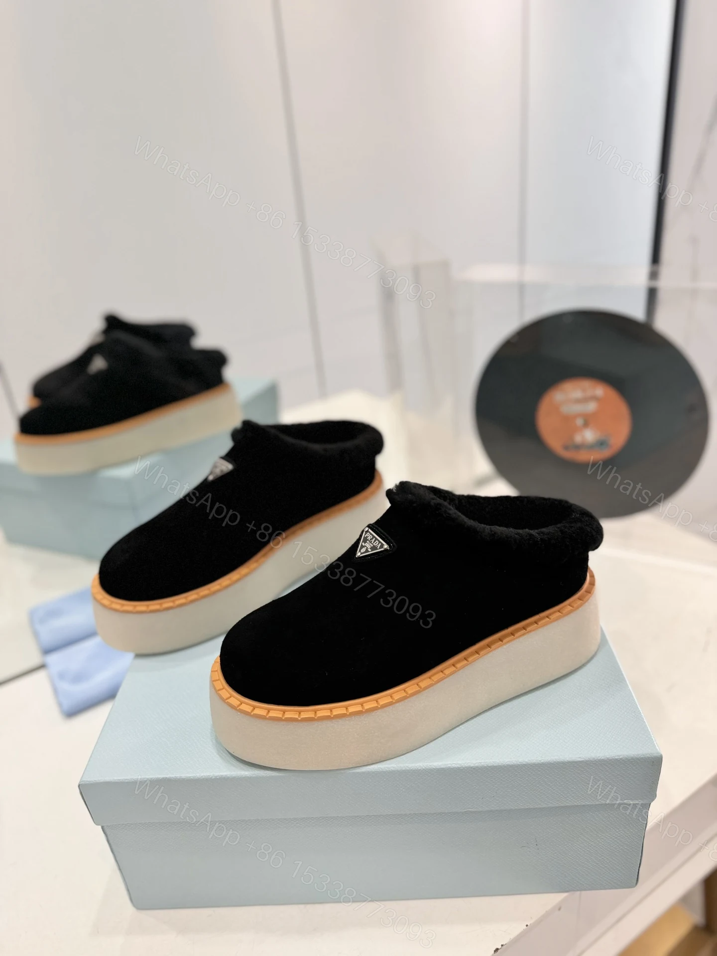 View 3 of PRADA SUEDE MULES BLACK