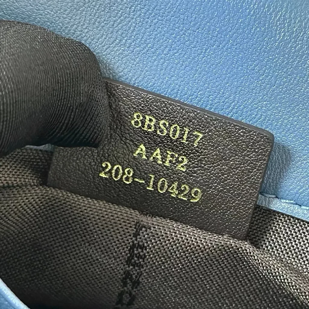 View 6 of Blue Leather Crossbody with Monogram Texture, Luxury Style