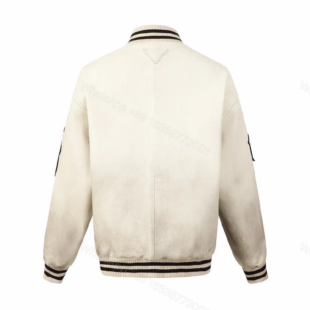 View 6 of Crisp Off-White Varsity Jacket with Bold Lettering