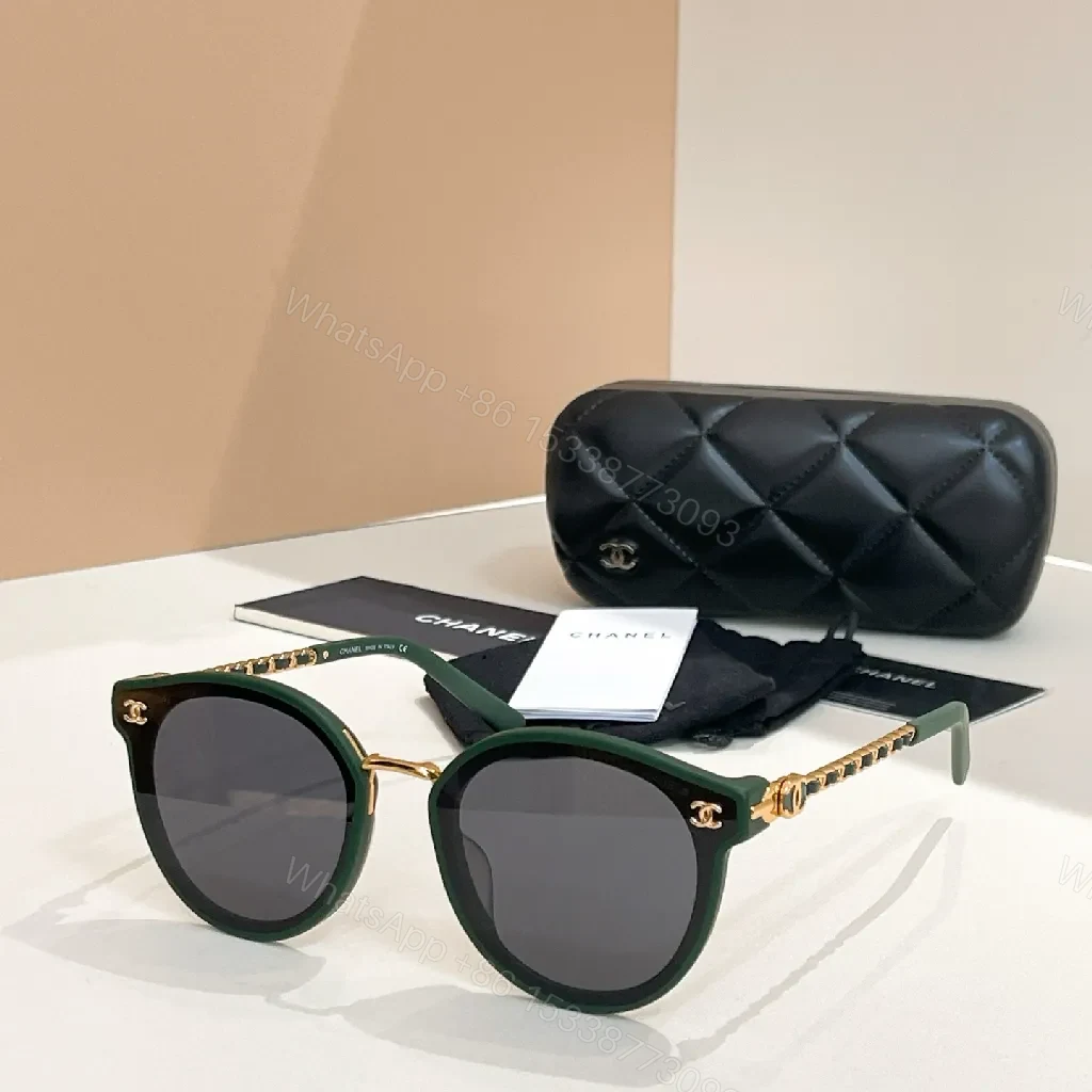 View 9 of Classic Black Round Sunglasses with Chain Detail, Luxe Acetate, Everyday Wear