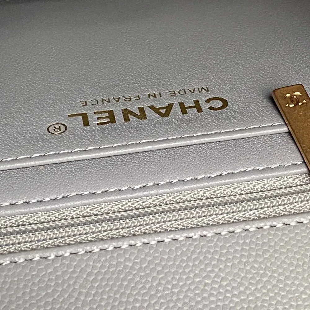 View 4 of Quilted Mini Flap Bag - Gold Chain, Grey Lambskin Leather