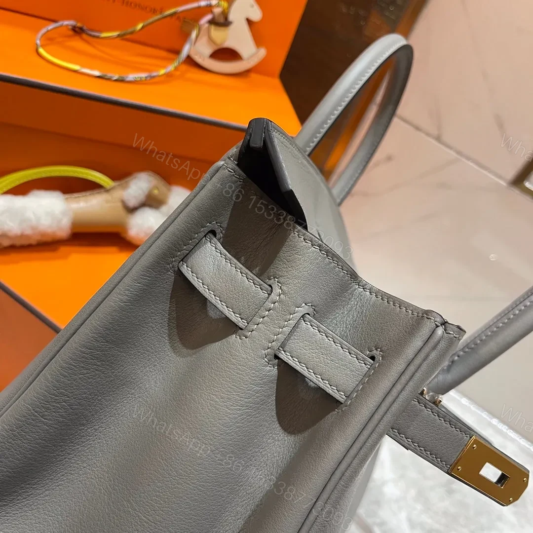 View 7 of HN 30CM GREY SWIFT LEATHER GOLD HARDWARE