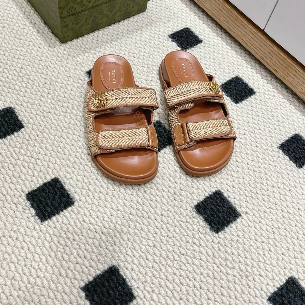 View 2 of GUCCI WOMEN SANDAL WITH DOUBLE G NATURAL RAFFIA BROWN