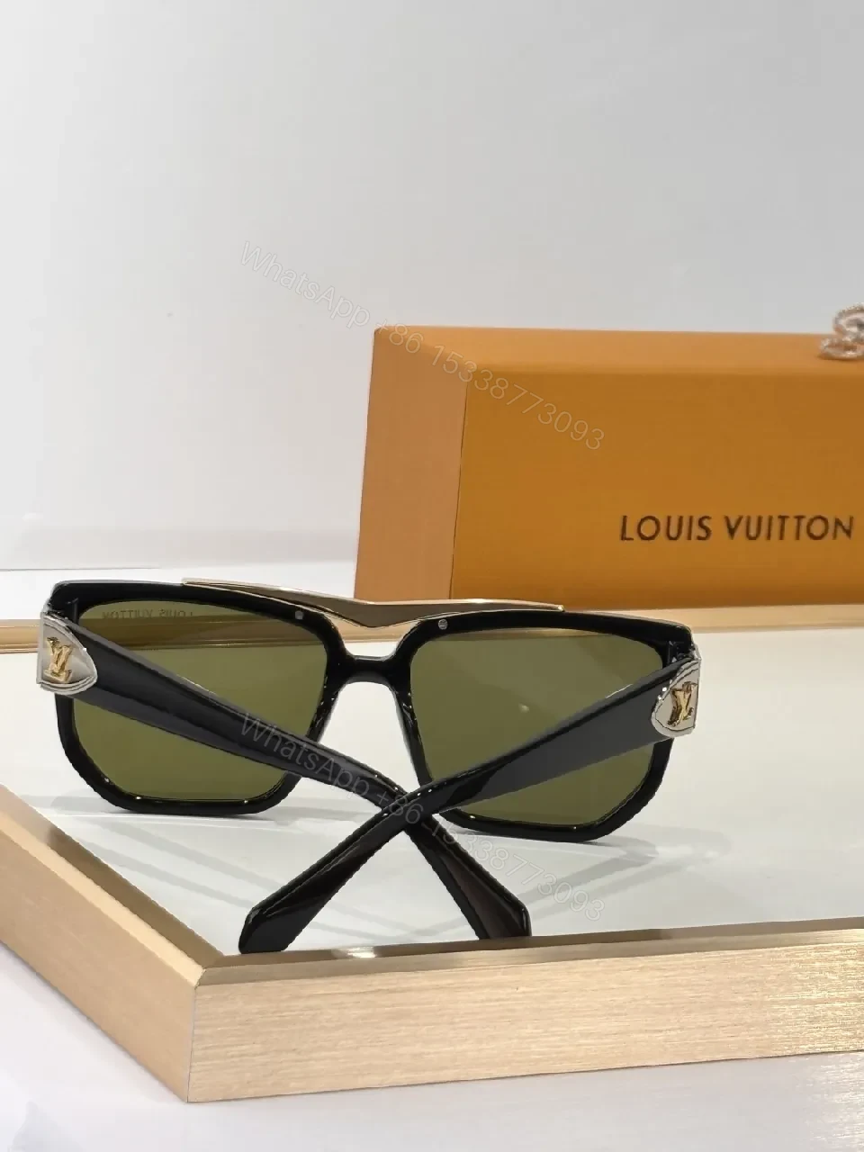 View 4 of Tortoise Acetate Sunglasses: Oversized Square, LV Hardware, UV400