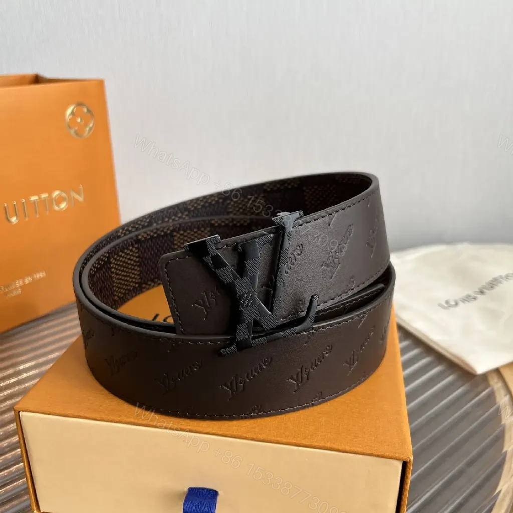 View 5 of Dark Brown Belt Monogram Pattern Slider Belt with LV Buckle