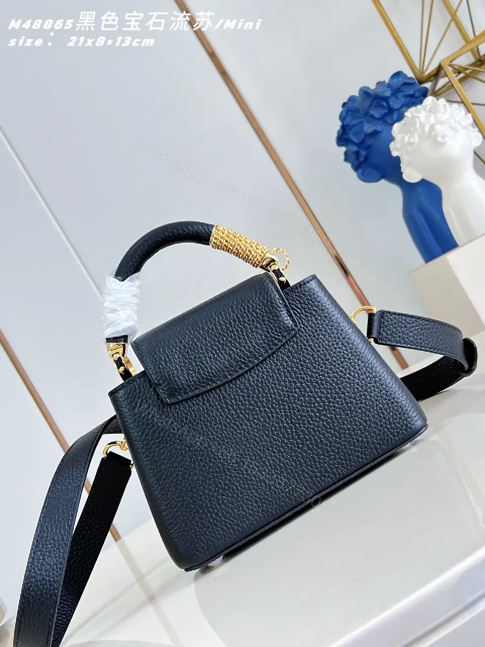 View 4 of Luxe Crossbody Bag: Gold-Accent Charm, Pebbled Leather, Compact Luxe