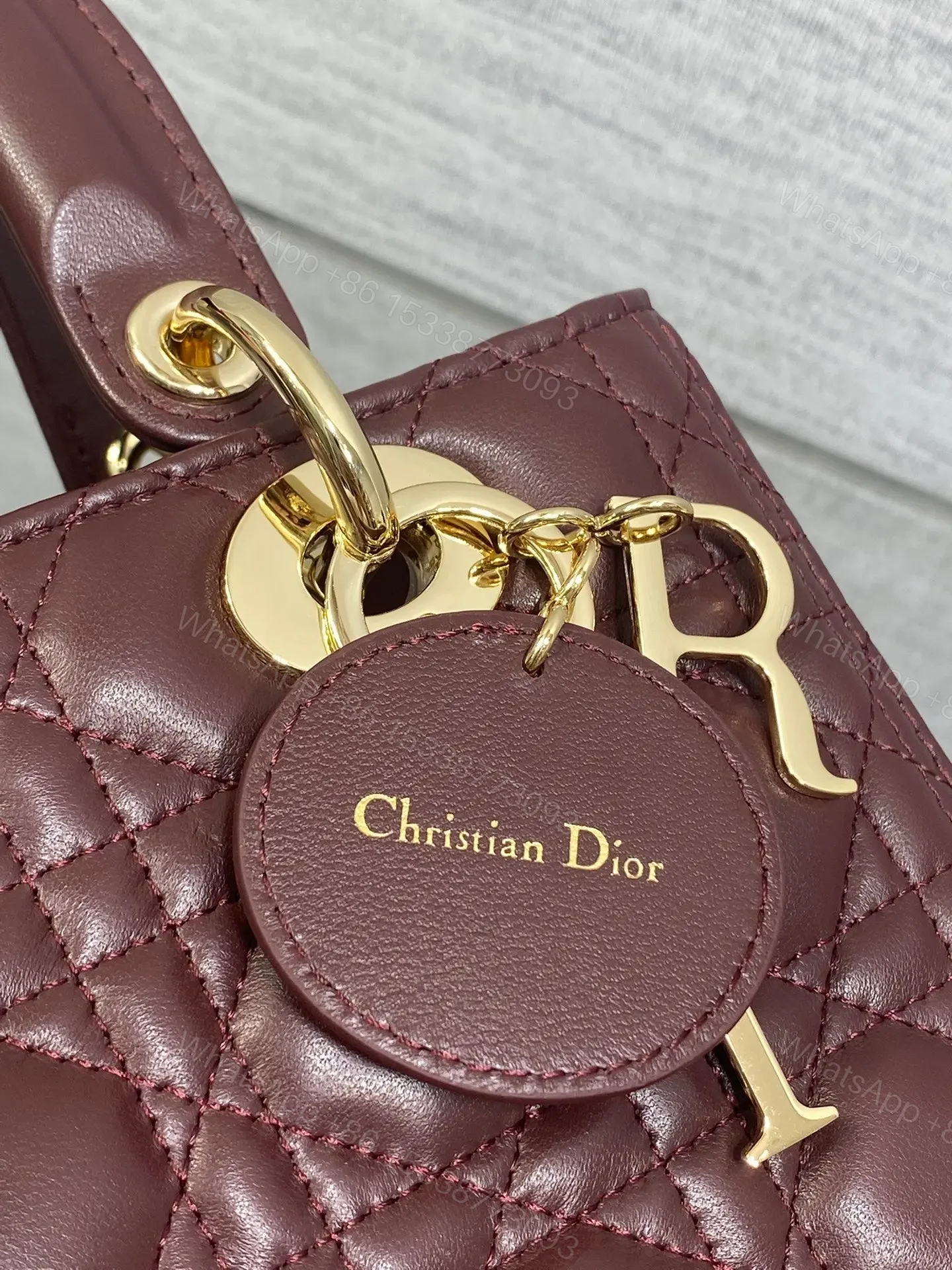 View 6 of DIOR MEDIUM LADY BAG 24 IN BURGUNDY GOLD HARDWARE