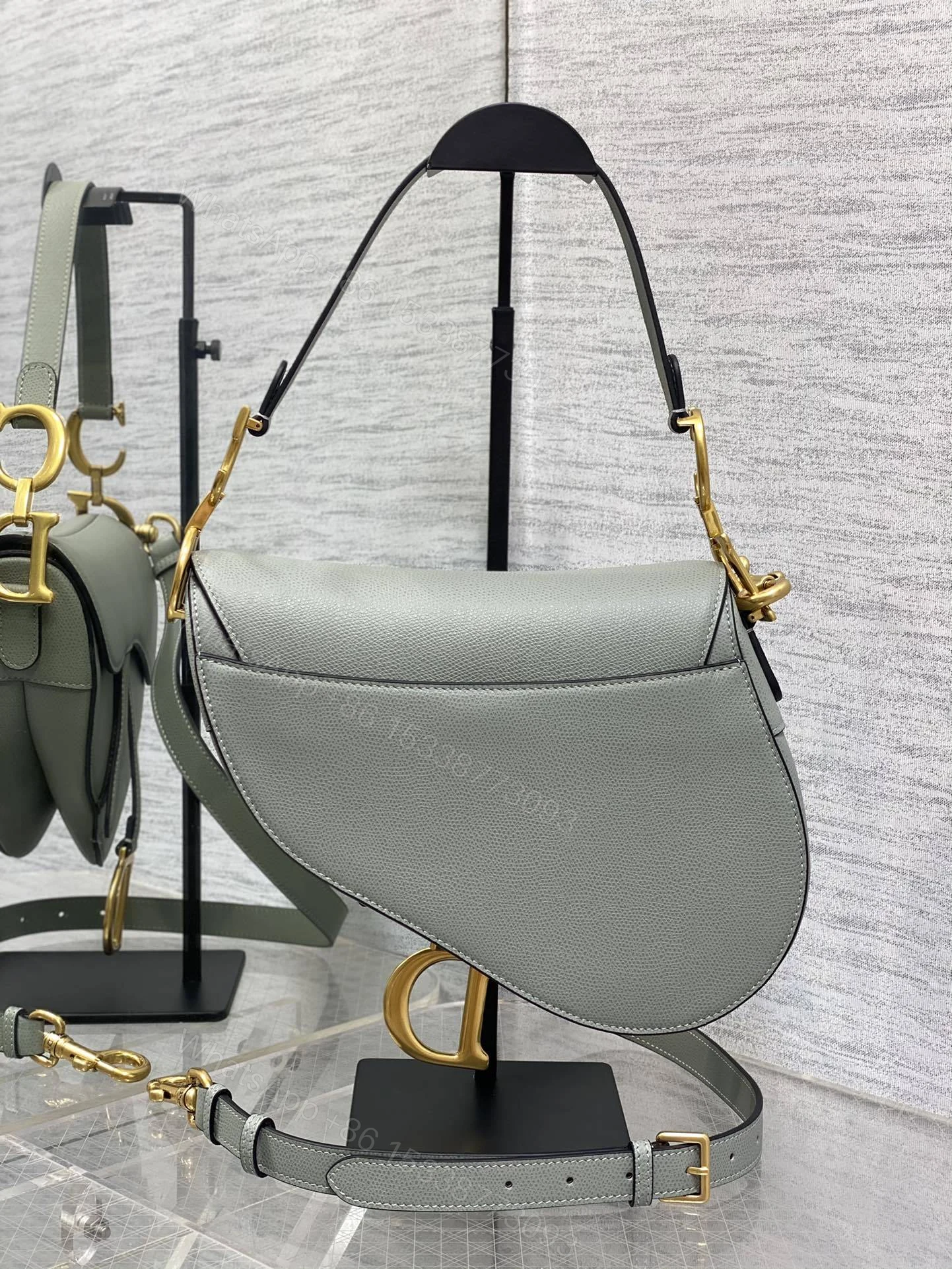 View 3 of Dior Saddle Bag in Stone Gray Gold Hardware