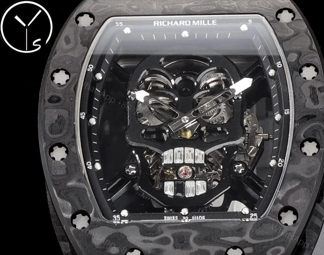 View 5 of Replica Richard Mille RM 052 Black Carbon Fiber Case Skeleton Skull Dial Men’s Luxury Watch