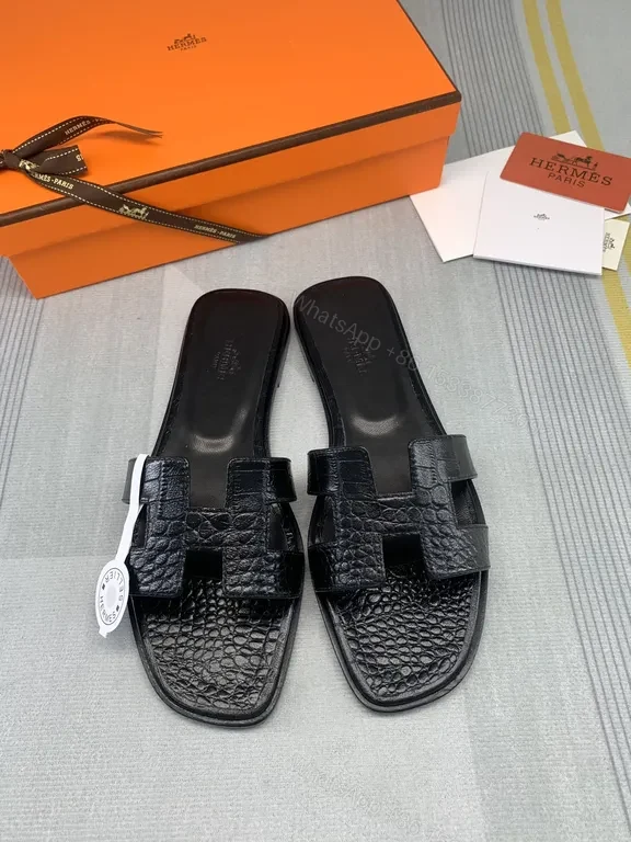 View 5 of Croc-Texture Hermes Leather Slides: All-Day Comfort