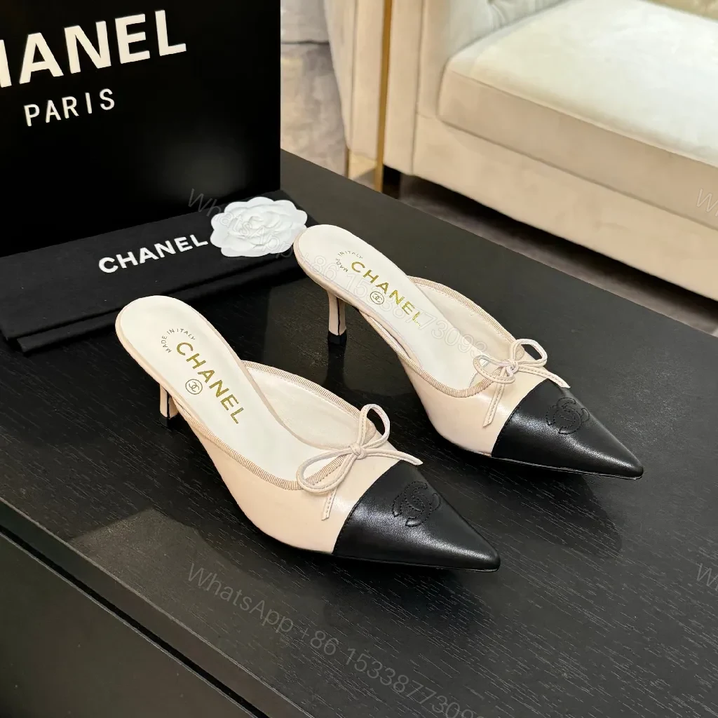 Two-Tone Ivory/Black Slingback Heels — Modern Couture Comfort — view 1