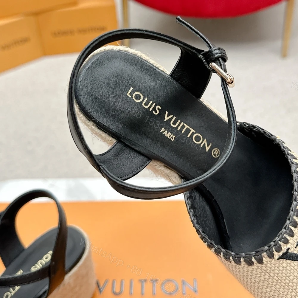View 6 of LOUIS VUITTON HELIOS WEDGE SANDAL RAFFIA BLACK