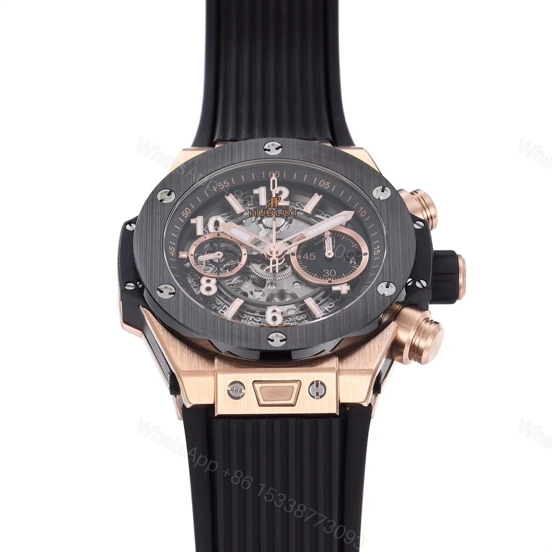 View 4 of Hublot Big Bang Rose Gold Replica 44MM Premium Black Bezel Rubber Strap Edition RG-HUBLOT-BIGBANG-RG-44